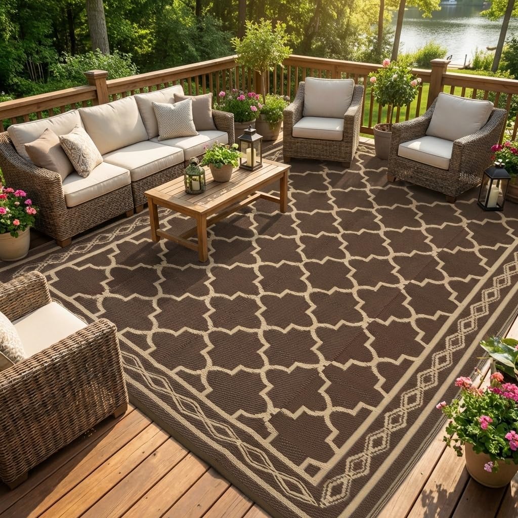 Outdoor Camping Rugs 9X12 - Alfombra Reversible para Patio Exterior de
