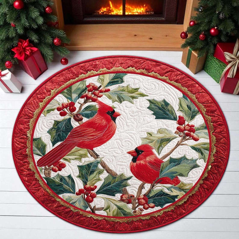 Outdoor Camping Decor Ideas - Felpudo redondo navideño con diseño de
