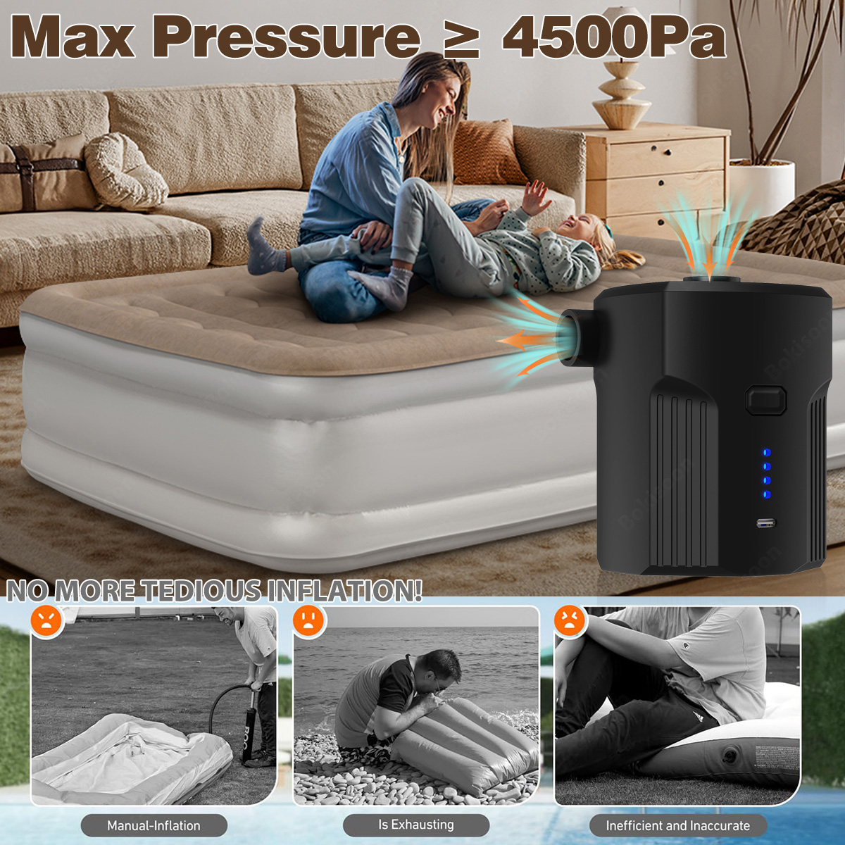 Bomba de aire eléctrica portát - Inflatable Mattress reseña y precio